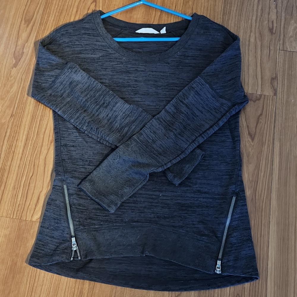 Athleta Womens S Blissful Sharkbite Side Zip Blue Pullover Top Sweatshirt Gray